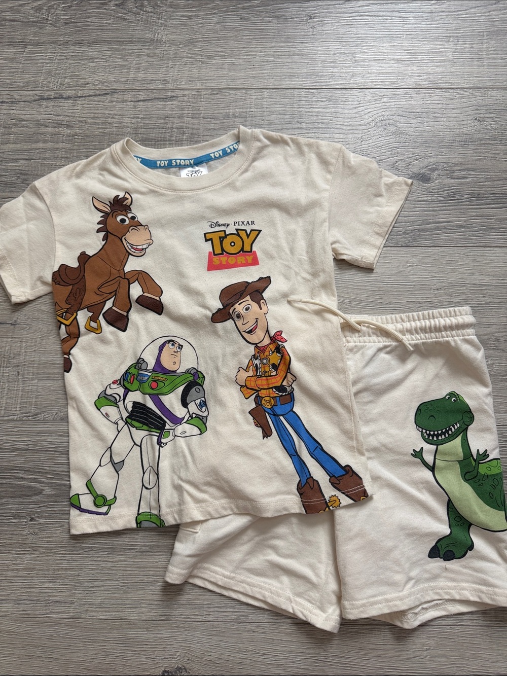Disney Pixar Toy Story Kids Short Set - Cream with Colorful Character Print